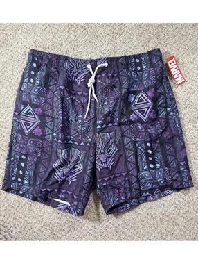 NEW Black Panther Swim Trunks Men Shorts Marvel 7" Inseam Size Medium